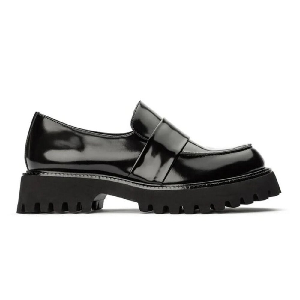 Tony Bianco Gisele Black Hi shine Lug Sole Loafer sz 38